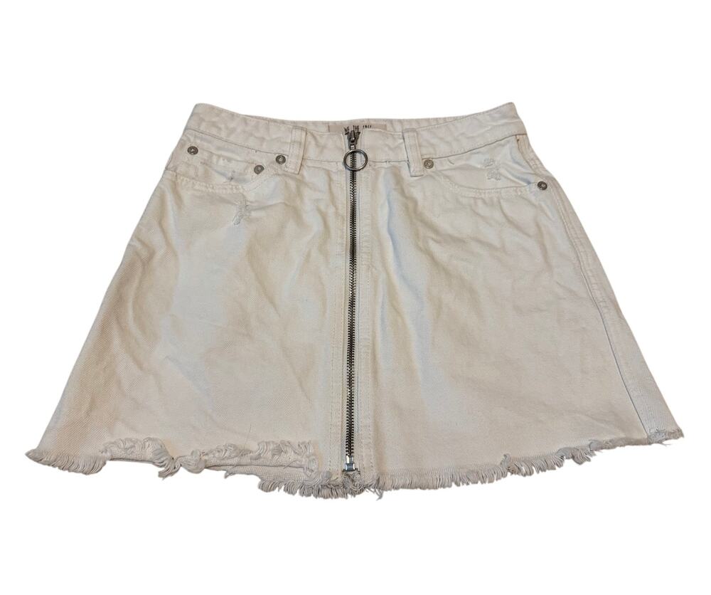 Free People We The Free White "Zip It Up" Denim Mini Skirt - Size 24